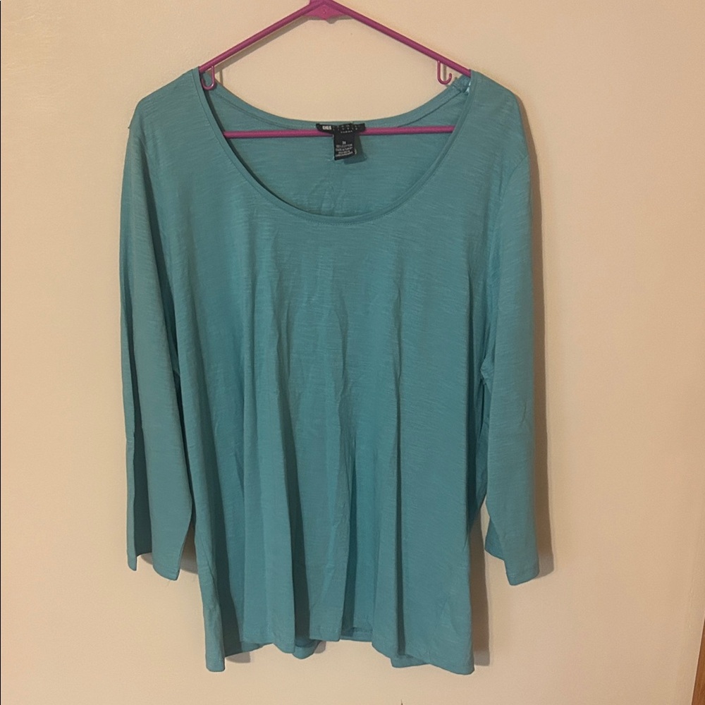 Carole Little mint green 3/4 Sleeve Relaxed Blouse cotton 3X nwot